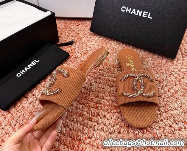 Cheaps Chanel CC Logo Flat Slides Sandals Brown 6052201