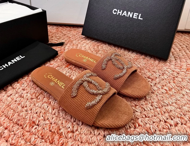 Cheaps Chanel CC Logo Flat Slides Sandals Brown 6052201