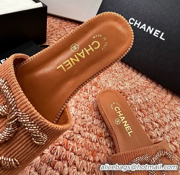 Cheaps Chanel CC Logo Flat Slides Sandals Brown 6052201