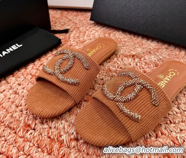 Cheaps Chanel CC Logo Flat Slides Sandals Brown 6052201