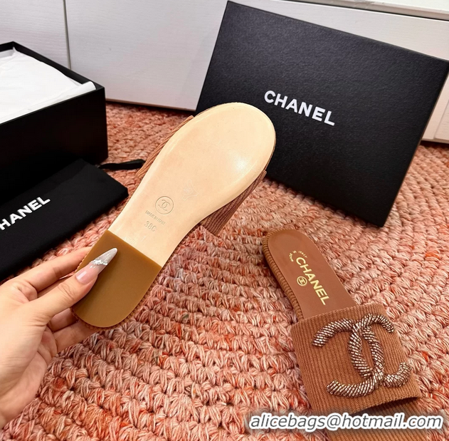 Cheaps Chanel CC Logo Flat Slides Sandals Brown 6052201