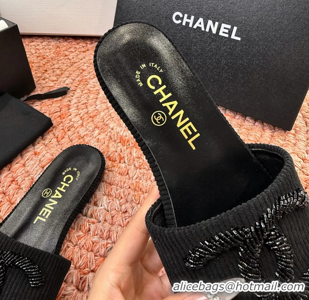 Comfortable Chanel CC Logo Flat Slides Sandals Black 6052201