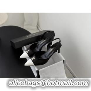 Feminine Chanel CC Logo Black Leather Slingback Pumps 6052202