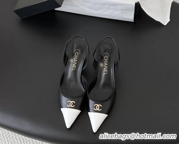 Feminine Chanel CC Logo Black Leather Slingback Pumps 6052202