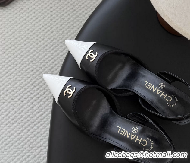 Feminine Chanel CC Logo Black Leather Slingback Pumps 6052202