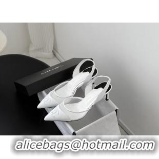 Generous Chanel CC Logo White Mesh Slingback Pumps 6052202