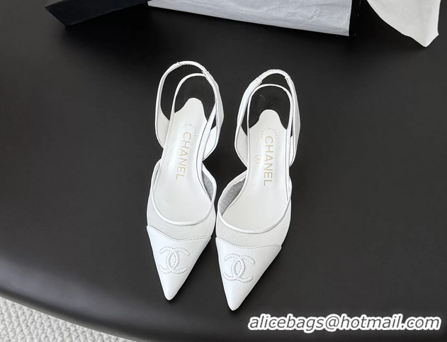 Generous Chanel CC Logo White Mesh Slingback Pumps 6052202