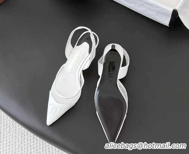 Generous Chanel CC Logo White Mesh Slingback Pumps 6052202