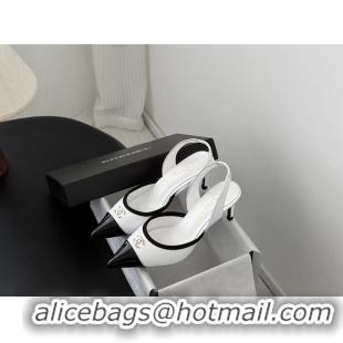 Fashion Chanel CC Logo White Leather Slingback Pumps 6052202