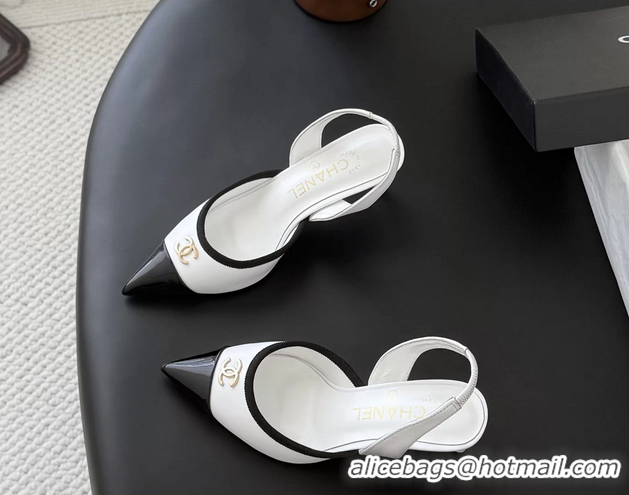 Fashion Chanel CC Logo White Leather Slingback Pumps 6052202