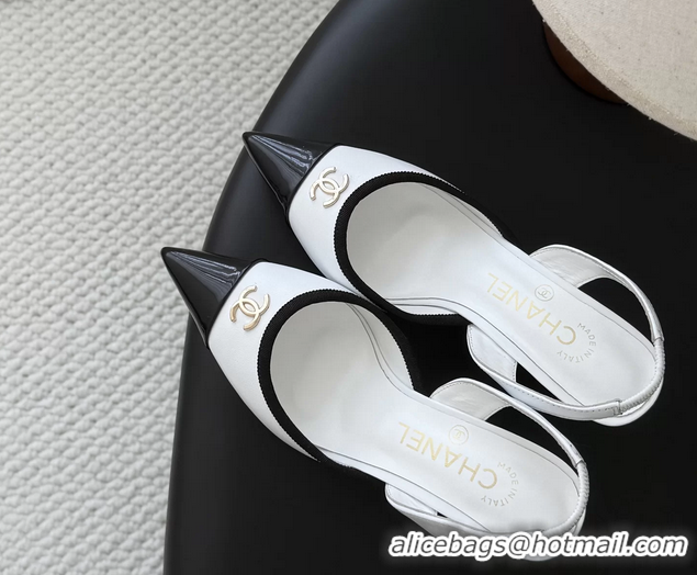 Fashion Chanel CC Logo White Leather Slingback Pumps 6052202
