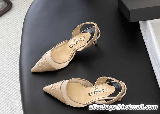 Buy Discount Chanel CC Logo Beige Mesh Slingback Pumps 6052202
