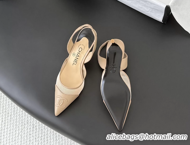 Buy Discount Chanel CC Logo Beige Mesh Slingback Pumps 6052202