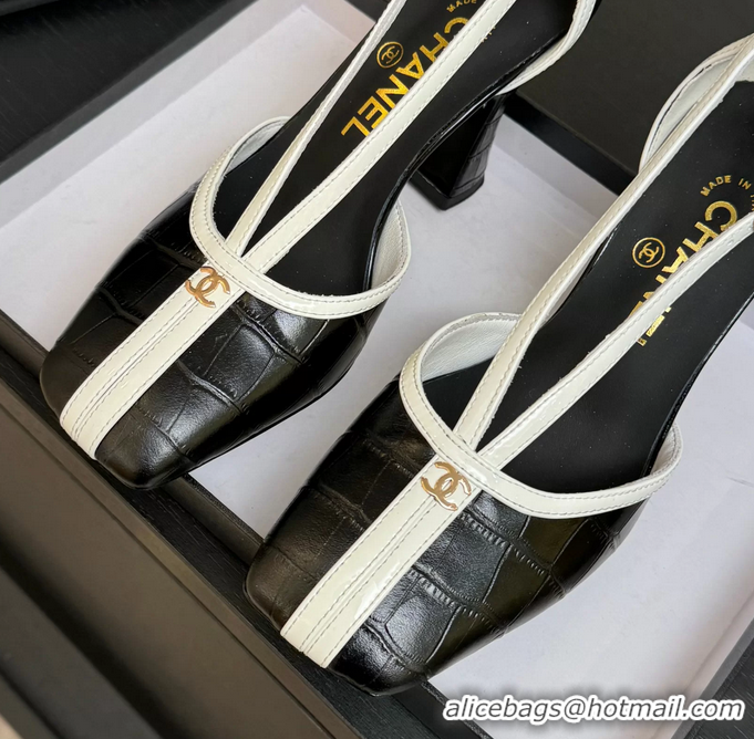 Discount Chanel CC Logo Black Crocodile Embossed Leather T Strap Pumps 6052203
