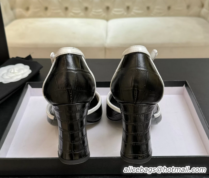 Discount Chanel CC Logo Black Crocodile Embossed Leather T Strap Pumps 6052203