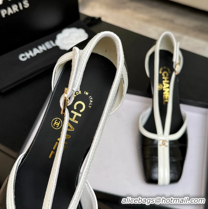 Discount Chanel CC Logo Black Crocodile Embossed Leather T Strap Pumps 6052203