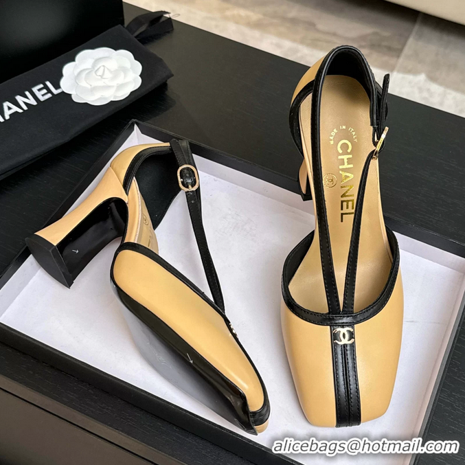 Fashion Chanel CC Logo Beige Leather T Strap Pumps 6052203