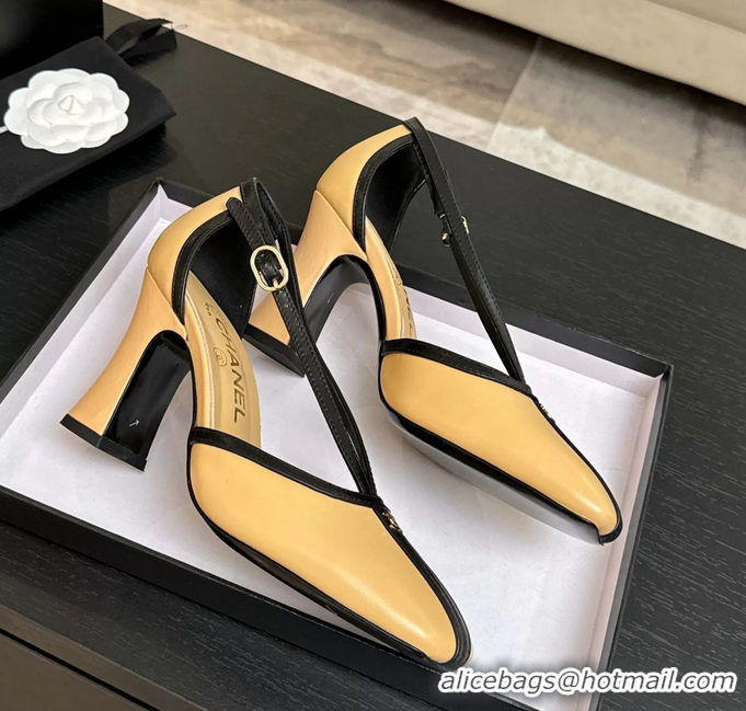 Fashion Chanel CC Logo Beige Leather T Strap Pumps 6052203
