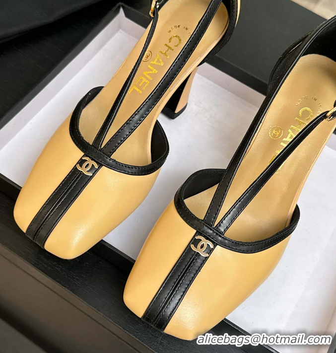 Fashion Chanel CC Logo Beige Leather T Strap Pumps 6052203