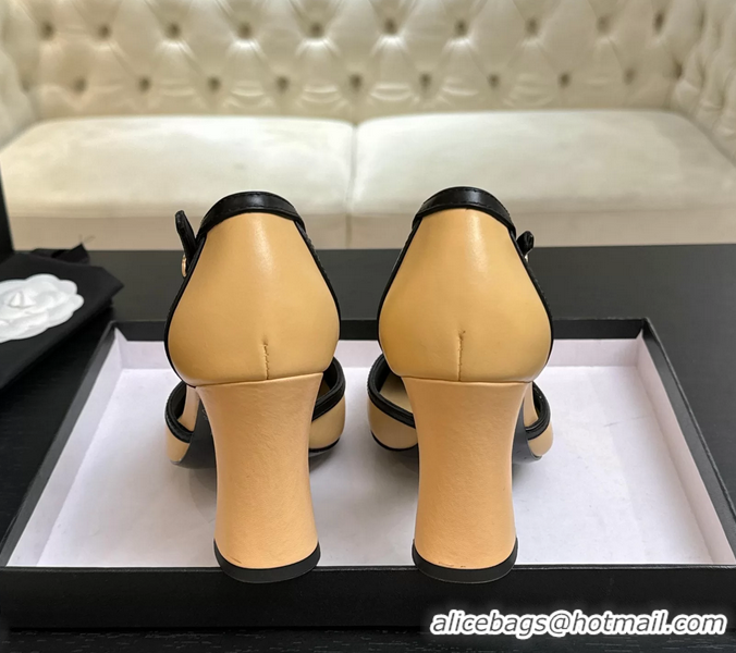 Fashion Chanel CC Logo Beige Leather T Strap Pumps 6052203