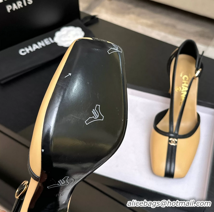 Fashion Chanel CC Logo Beige Leather T Strap Pumps 6052203