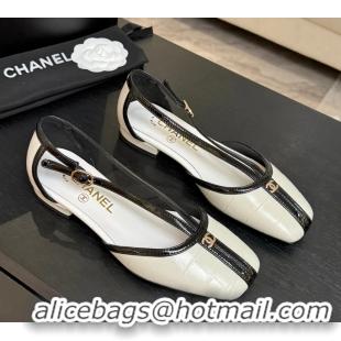 Durable Chanel CC Logo White Crocodile Embossed Leather T Strap Flat Shoes 6052204