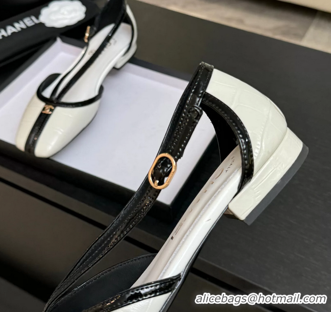 Durable Chanel CC Logo White Crocodile Embossed Leather T Strap Flat Shoes 6052204