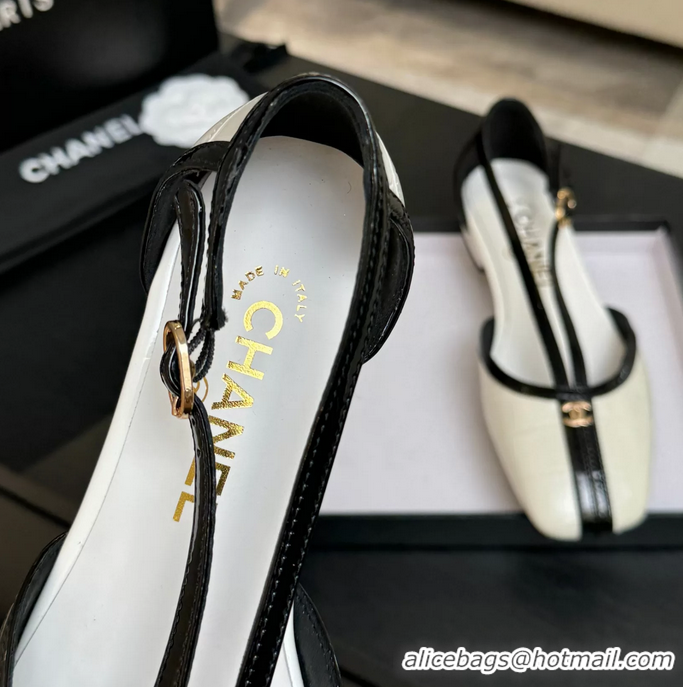 Durable Chanel CC Logo White Crocodile Embossed Leather T Strap Flat Shoes 6052204