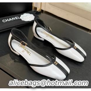 Trendy Design Chanel CC Logo White Calfskin Leather T Strap Flat Shoes 6052204