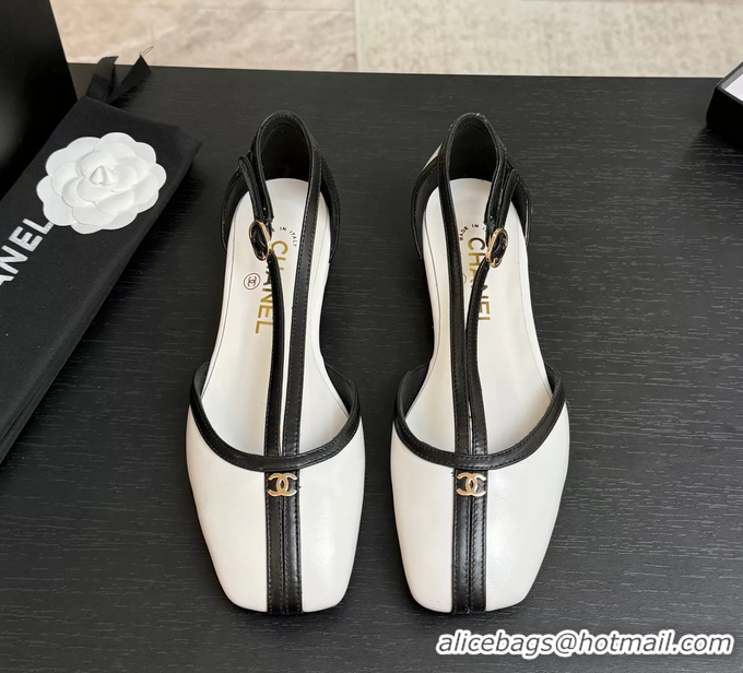 Trendy Design Chanel CC Logo White Calfskin Leather T Strap Flat Shoes 6052204