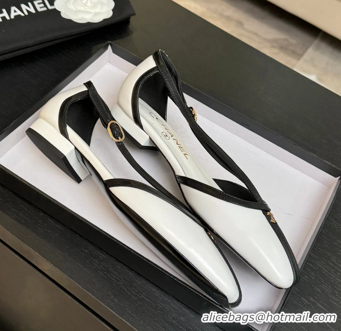 Trendy Design Chanel CC Logo White Calfskin Leather T Strap Flat Shoes 6052204