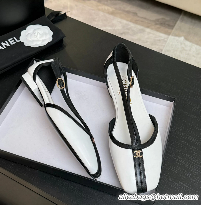 Trendy Design Chanel CC Logo White Calfskin Leather T Strap Flat Shoes 6052204