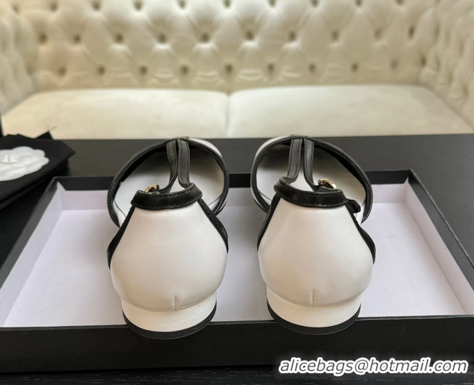 Trendy Design Chanel CC Logo White Calfskin Leather T Strap Flat Shoes 6052204