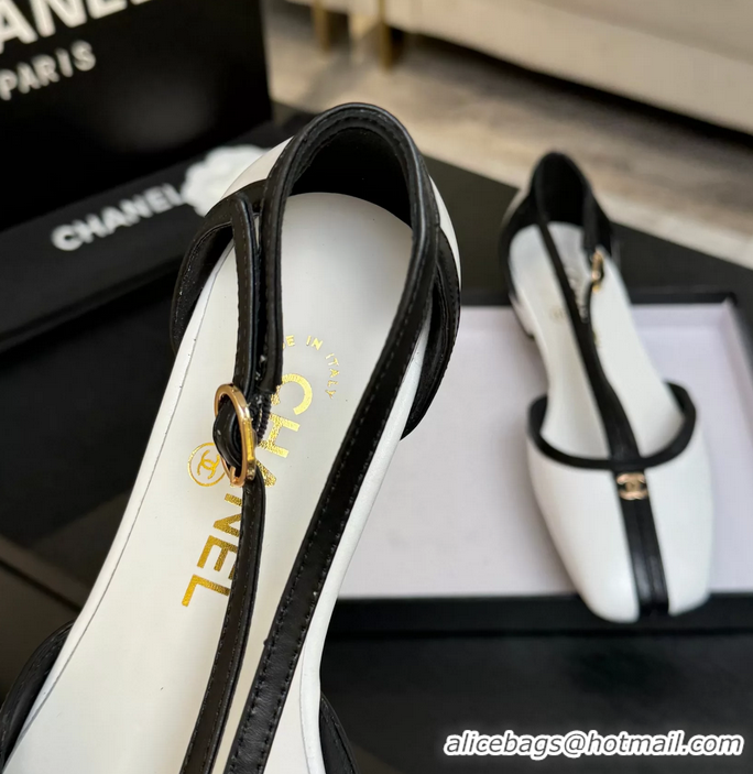Trendy Design Chanel CC Logo White Calfskin Leather T Strap Flat Shoes 6052204