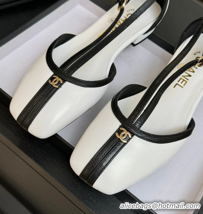 Trendy Design Chanel CC Logo White Calfskin Leather T Strap Flat Shoes 6052204