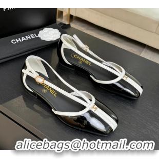 Low Price Chanel CC Logo Black Patent Leather T Strap Flat Shoes 6052204