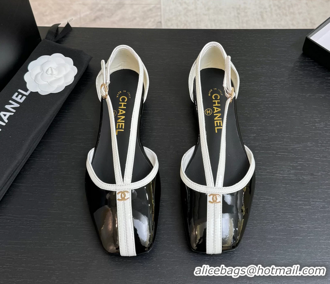 Low Price Chanel CC Logo Black Patent Leather T Strap Flat Shoes 6052204