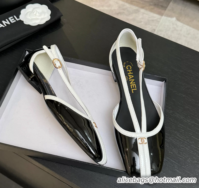 Low Price Chanel CC Logo Black Patent Leather T Strap Flat Shoes 6052204