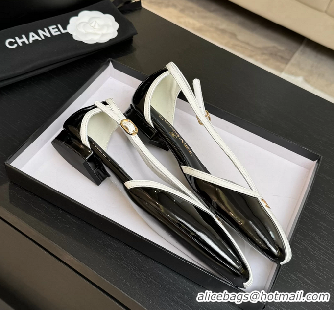 Low Price Chanel CC Logo Black Patent Leather T Strap Flat Shoes 6052204
