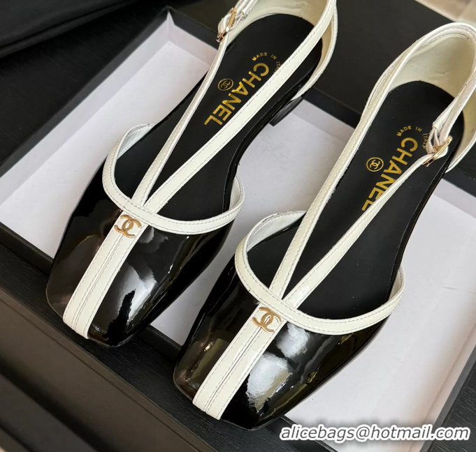 Low Price Chanel CC Logo Black Patent Leather T Strap Flat Shoes 6052204