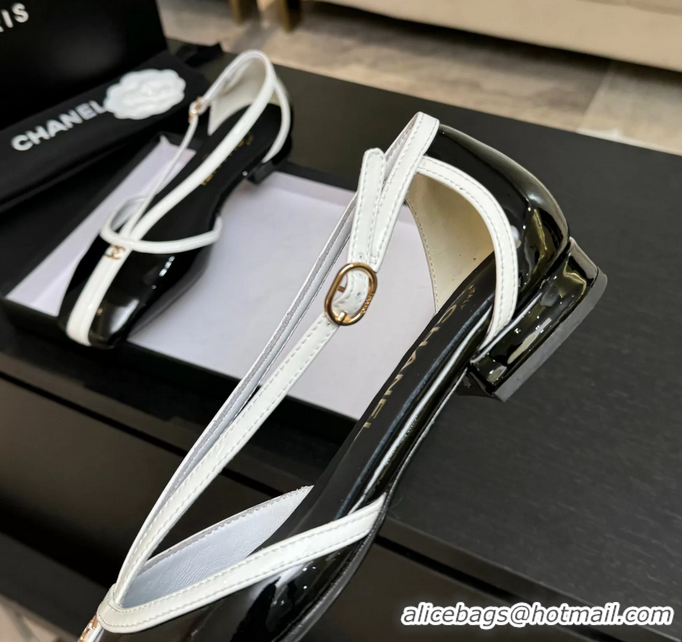 Low Price Chanel CC Logo Black Patent Leather T Strap Flat Shoes 6052204
