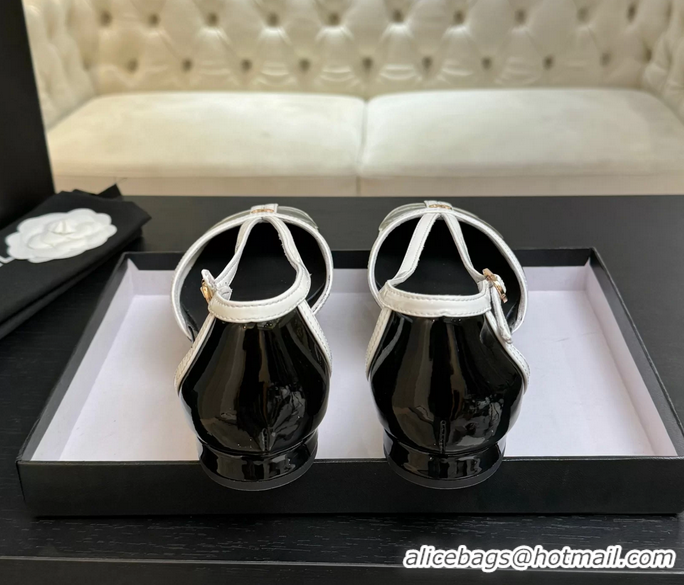 Low Price Chanel CC Logo Black Patent Leather T Strap Flat Shoes 6052204
