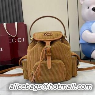 Inexpensive Miu Miu Medium Corduroy Cotton Backpack 5BZ043 Brown 2026