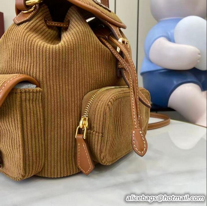 Inexpensive Miu Miu Medium Corduroy Cotton Backpack 5BZ043 Brown 2026