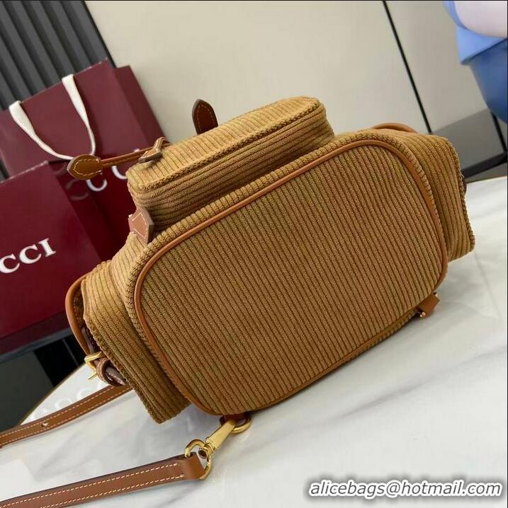 Inexpensive Miu Miu Medium Corduroy Cotton Backpack 5BZ043 Brown 2026