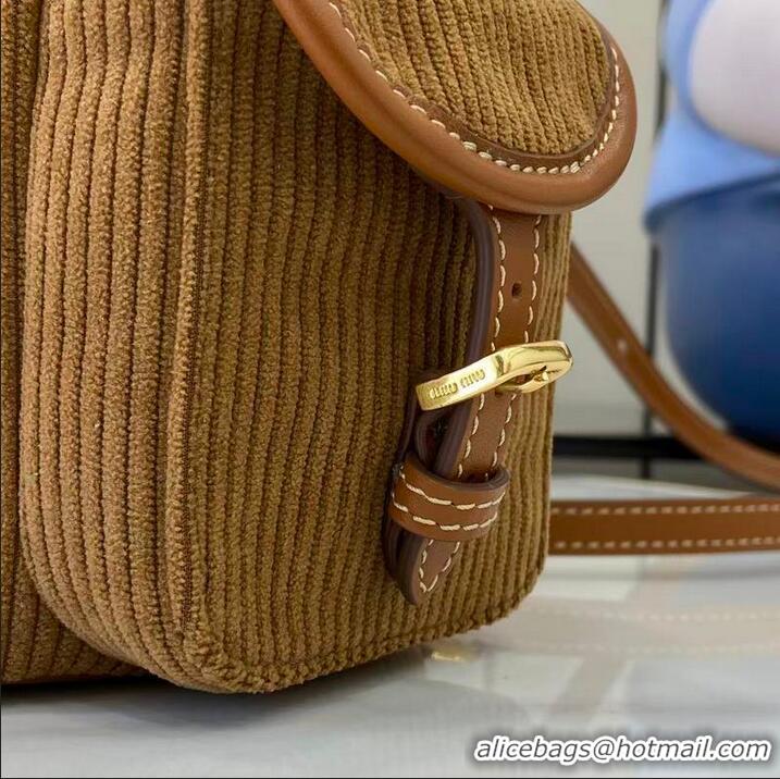Inexpensive Miu Miu Medium Corduroy Cotton Backpack 5BZ043 Brown 2026