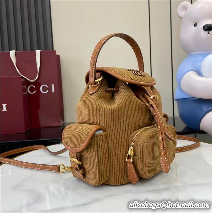 Inexpensive Miu Miu Medium Corduroy Cotton Backpack 5BZ043 Brown 2026