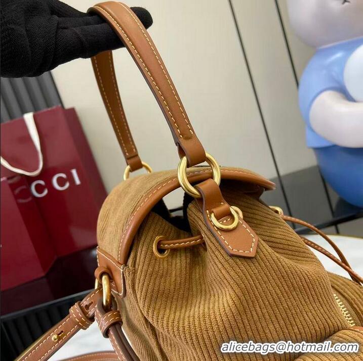 Inexpensive Miu Miu Medium Corduroy Cotton Backpack 5BZ043 Brown 2026