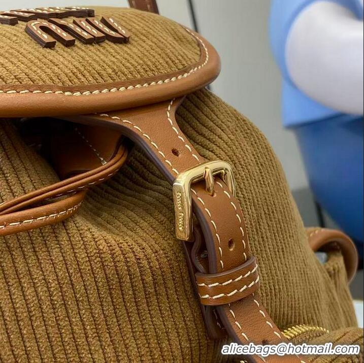 Inexpensive Miu Miu Medium Corduroy Cotton Backpack 5BZ043 Brown 2026