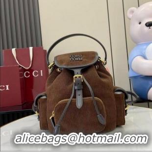 Best Quality Miu Miu Medium Corduroy Cotton Backpack 5BZ043 Dark Brown 2026